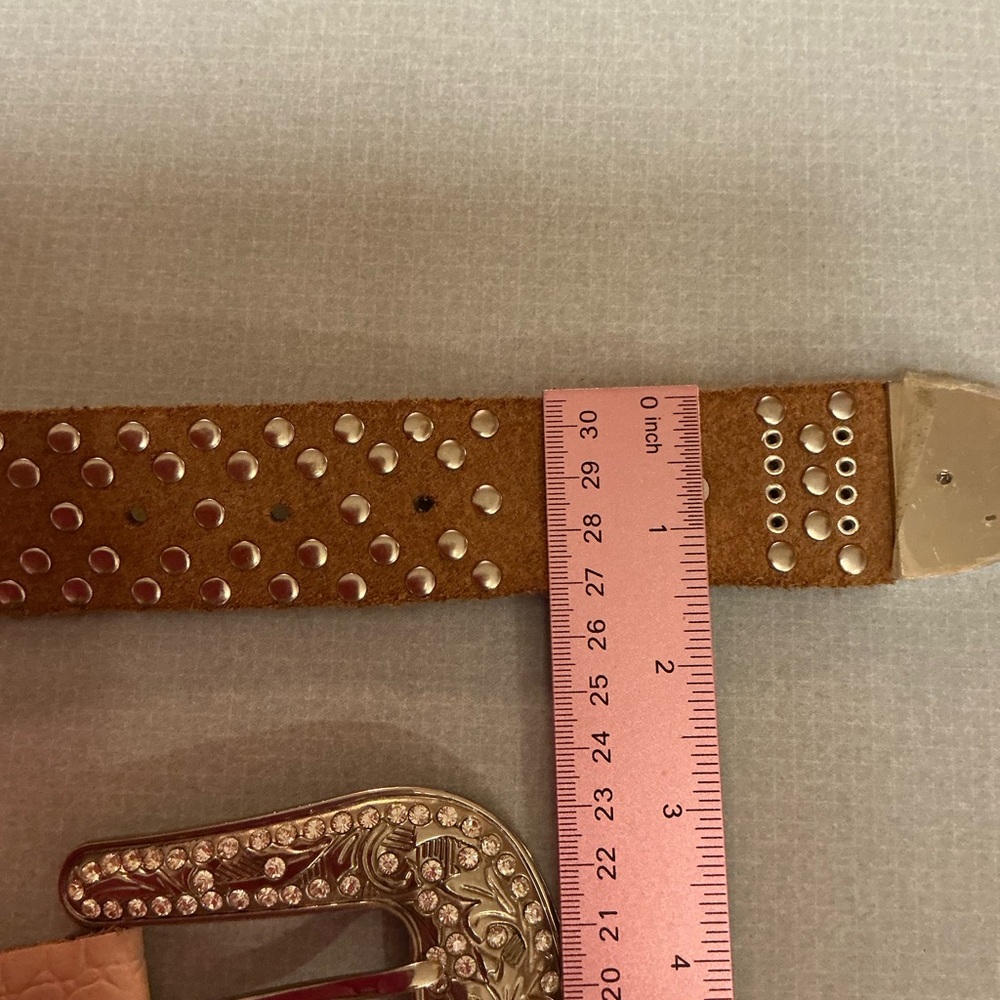 Studded Pink Belt with Rhinestone Buckle - Picture 7 of 7